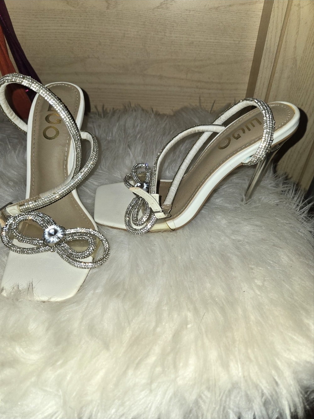 EGO White Crystal Bow Stiletto Sandals